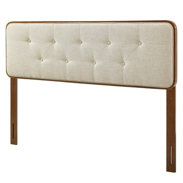 Tufted Headboard, Full Size, Wood, Fabric, Brown Walnut Beige, Modern Contemporary Urban Design, Bedroom Master Guest Suite