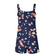 thumbnail image 4 of Women's Summer Oneise Romper Casual Tie Strap Floral Print Short Jumpsuit with Pocket Loose Wide Leg Athletic Playsuit, Navy, M, 4 of 5