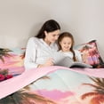 thumbnail image 4 of jejeloiu Pink Sunset Beach Full Size Comforter Sets For Girls,Hawaii Coconut Flower Pattern Bedding Comforter Set,Multicolor,Pink Reversible,3 Pieces,1 Comforter and 2 Pillowcases, 4 of 7
