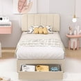 thumbnail image 3 of VECELO Upholstered Platform Bed Frame with Storage Drawers, Twin Size Bed Frame with Adjustable Headboard, No Box Spring Needed, Beige, 3 of 7