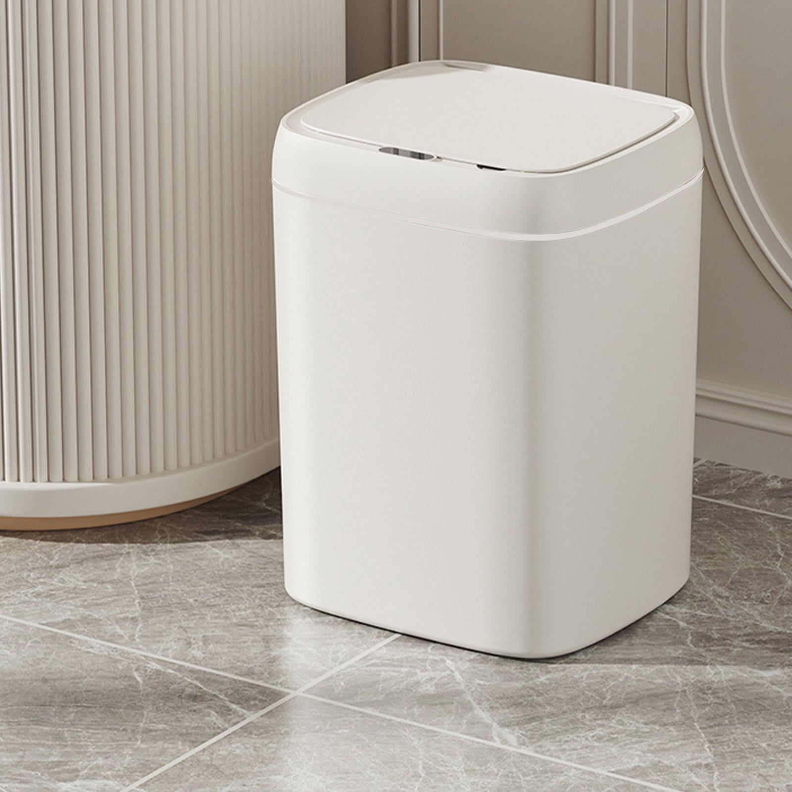 Bxaolu 13 Liter/3.4 Gallon Touchless Rectangular Motion Sensor Trash Can, Plastic Garbage Can with Lid, Small Wastebasket for Living Room, Kitchen, Bathroom - White