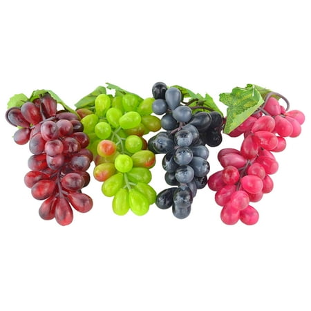 Grape Kitchen Decorations - 4 Bunches of Artificial Black,Red, Green and Purple Grapes Fake Fruit Home House Kitchen Party Wedding Decoration Photography - 4 Colors