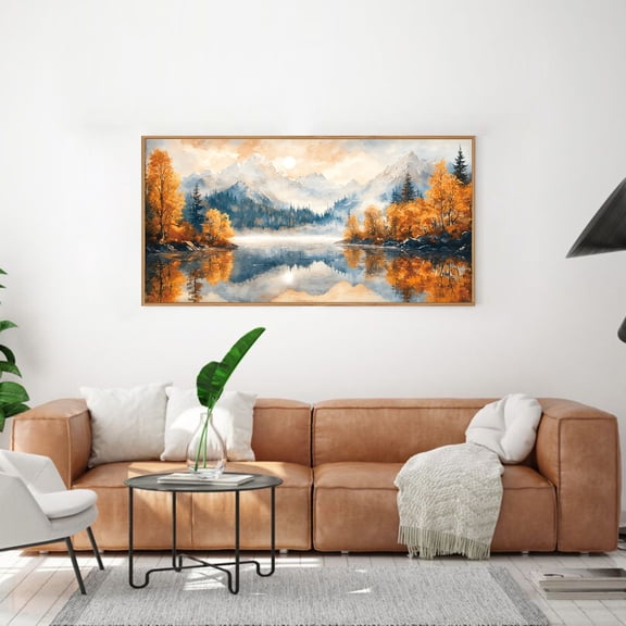 TOARTi Natural Landscape Framed Canvas Wall Art Forest Mountain Sunset Lake Painting Tree Scenery Decor for Living Room Bedroom Office 20x40 Inch