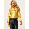 thumbnail image 4 of Chaqueta metalizada Allegra K Estilo Motorista Oro XS para Mujer, 4 of 6