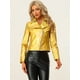 thumbnail image 4 of Disfraz de navidad Chaqueta metalizada estilo motorista con cremallera brillante holográfica para mujer Oro S, 4 of 6