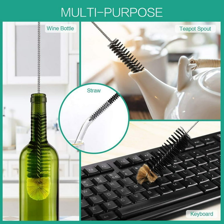 Utility Bottle Cleaning Brush Set Long Handle Thin Small Big Wire Cleaner Bendable Flexible for Narrow Neck Skinny Spaces of Water Beer Wine Baby