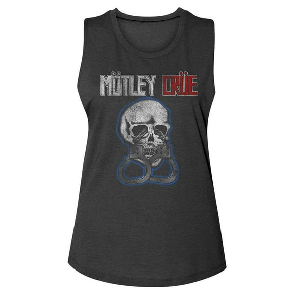 Motley Crue Skull and Cuffs Charcoal Women's Muscle Tank Top T-Shirt
