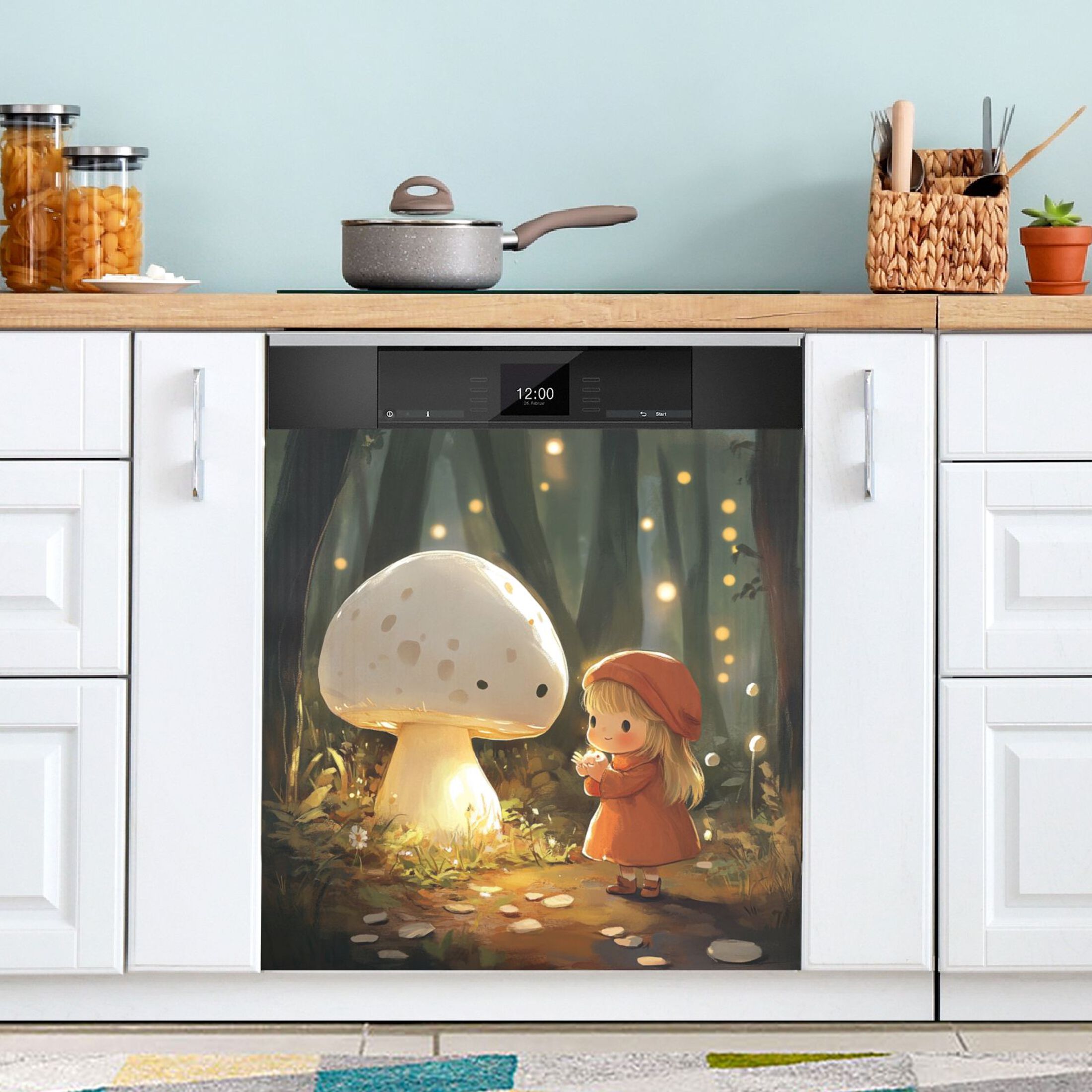 Dishwasher Magnetic Sticker 23x26 Inch Refrigerator Magnetic Sticker Washing Machine Magnetic Sticker Kitchen Panel Magnetic Sticker Home Decor Cartoon Beautiful White Mushrooms