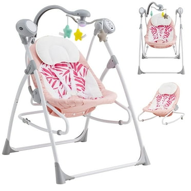 INFANS 2 in 1 Baby Swing and Bouncer for Infants, Portable Newborn Rocker with 5 Speed Sway Music Timing 3 Toys Remote Control, Easy Fold, Compact Electric Baby Swing for 0-6 Months Boy Girl