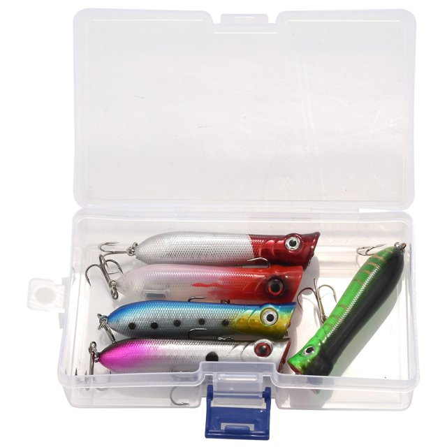Señuelo de pesca Heng Jia Popper Wobbler con 6 # ganchos 8cm11g-5pcs Afortunado Sencillez
