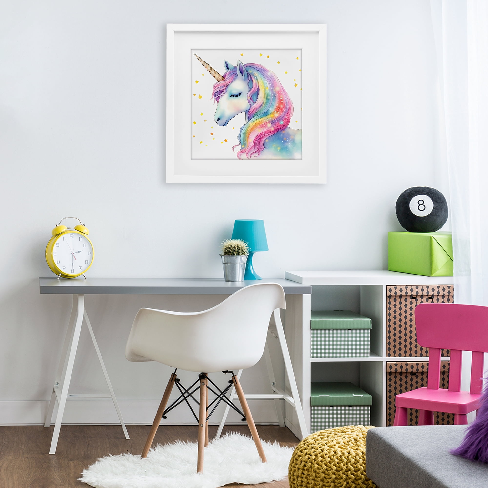 Stupell Industries Enchanted Rainbow Mane Unicorn White Framed Print Under Glass, design by Creative Studio