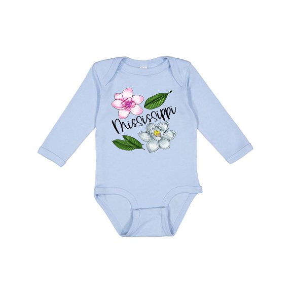 Inktastic Mississippi Magnolia Flowers and Leaves Boys or Girls Long Sleeve Baby Bodysuit