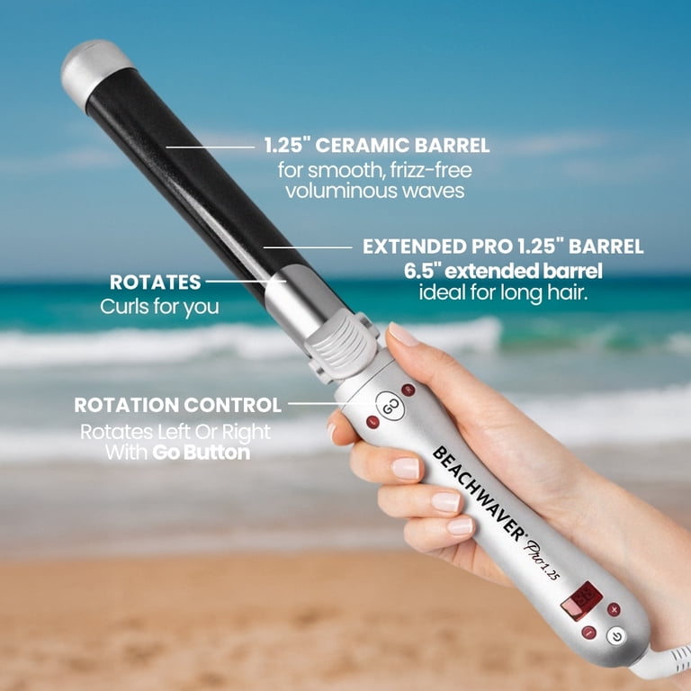 The Beachwaver Co. Black and Silver Curling Wand for Smooth Waves Beachwaver Pro Series Ceramic Rotating Curling Iron, 1.25  main image 3