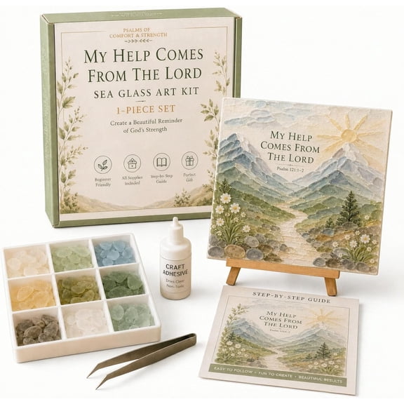 Psalms of Comfort & Strength Sea Glass Art Kit, Christian DIY Craft Kit with Inspirational Bible Verse Design, Religious Gift for Women, Faith Home Decor Wall Art