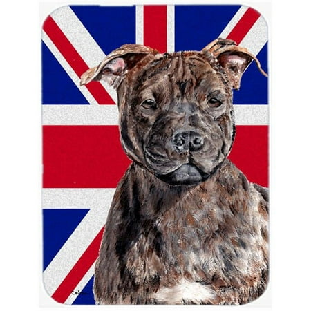 

Staffordshire Bull Terrier Staffie With English Union Jack British Flag Glass Cutting Board - Large