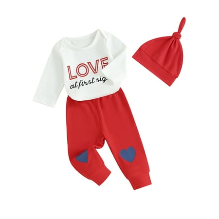 

Baby Valentine’s Day Outfits Romper + Heart Print Pants + Hat