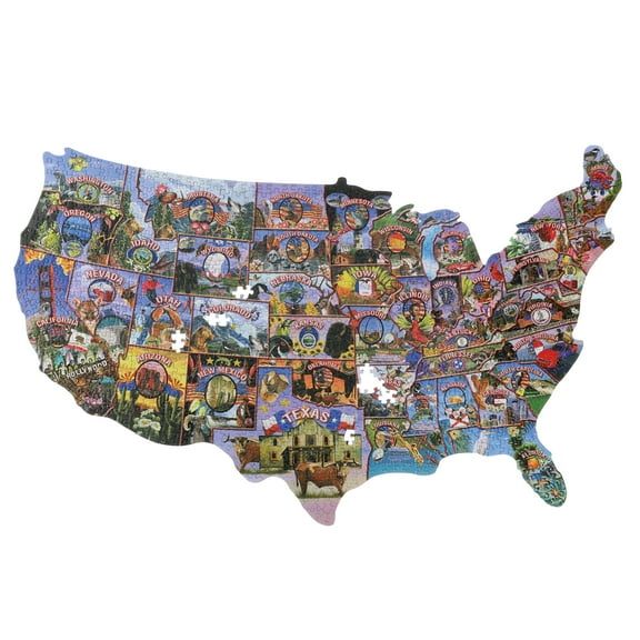 TDC Games 1000-Piece American Vintage Postcard Jigsaw Puzzle for Adults, USA Map Shape