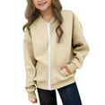 thumbnail image 3 of SEAOPEN Girls Zip Up Jacket Teen Full-Zip Sweatshirts Jackets Casual Fall with Pocket Beige 9 Years, 3 of 8