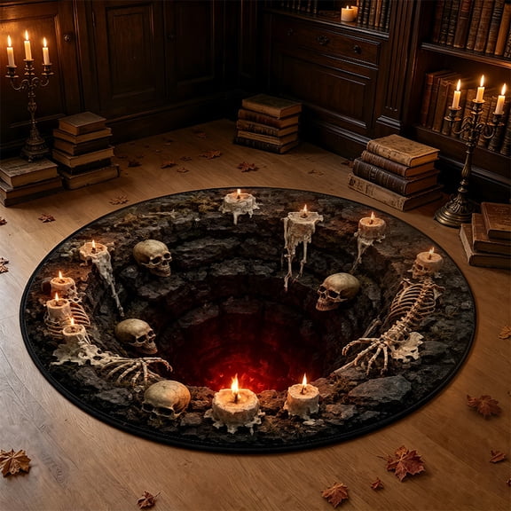 3D Illusion Halloween Round Mat, 3D Halloween Area Rug,Funny Rug with Non-Slip Backing Soft Visual Effect Door Mat for Living Room Indoor Decor