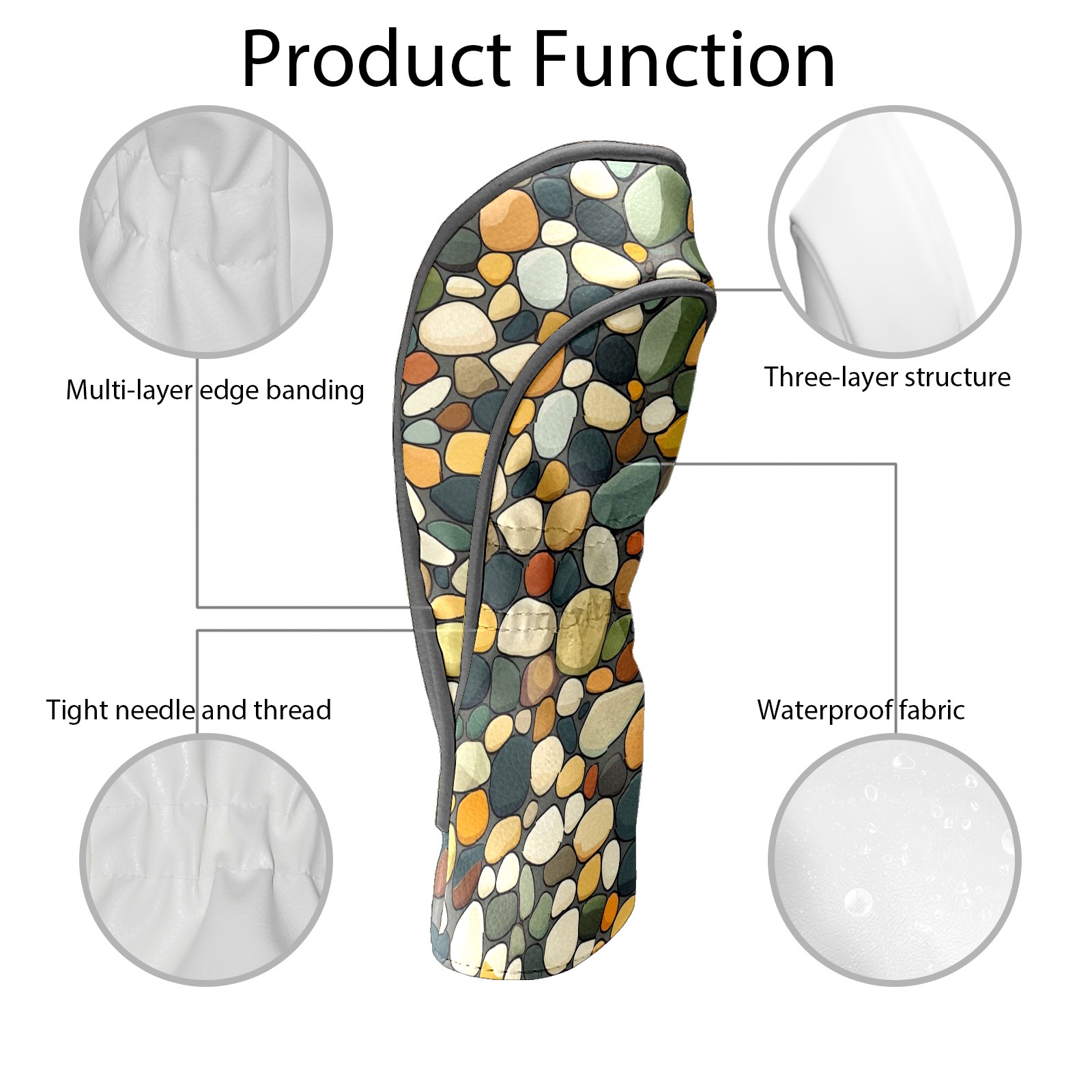 Golf Head Covers Cobblestone Pattern for Driver, Wood & Hybrid, Premium Waterproof PU Leather with Plush Lining, Textured Golf Gifts