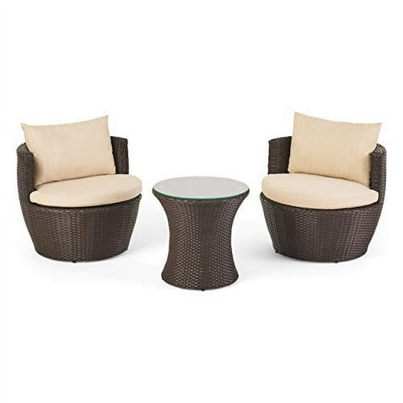 Christopher Knight Home Kono PE Wicker Chat Set, 3-Pcs Set, Brown