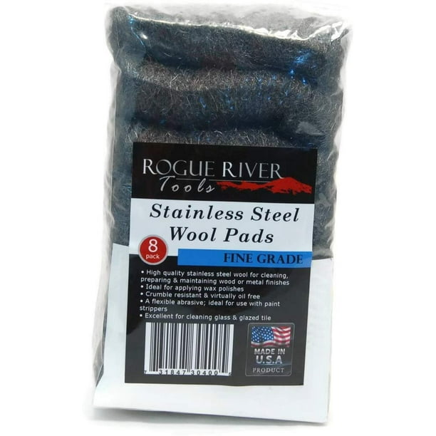 434 Stainless Steel Wool, FINE Grade 8 pad pack by Rogue River