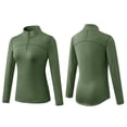 thumbnail image 6 of Women Plus Size Long Sleeve Pocket Pullover Loose Shirts Tunics Tops Winter Fall Stretch Zip Mock Neck Long-sleeved Blouson One Shoulder Half Solid Color Zip-Up Cotton Top(Army Green,XXL), 6 of 7