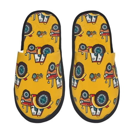 

Yiaed Cartoon Tractor Print Unisex House Slippers Slip on Warm Shoes Indoor Outdoor with Anti-slip sole-Large