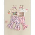 thumbnail image 3 of Baby Toddler Girls Easter Outfits 3 6 12 18 Months Long Sleeve Romper + Flare Pants + Bow Headband Set Infant Clothes, 3 of 9
