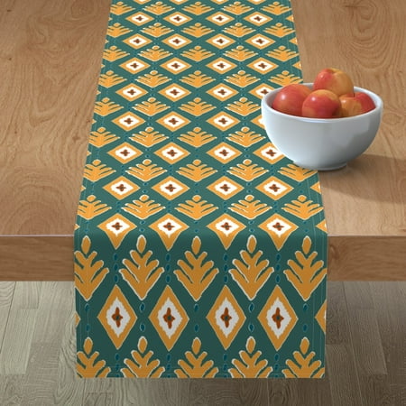

Cotton Sateen Table Runner 90 - Ikat Green Mustard Diamonds Tribal Inspired Home Autumn Colors Specialty Color Pattern Print Custom Table Linens by Spoonflower