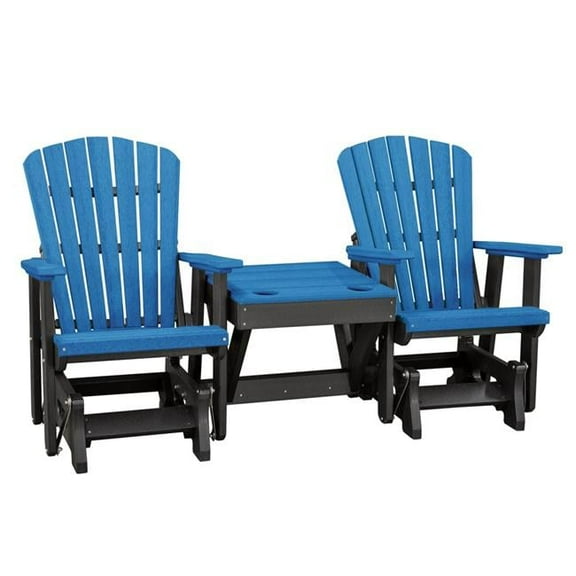 Double Glider Chair with Center Table with Black Base, Blue