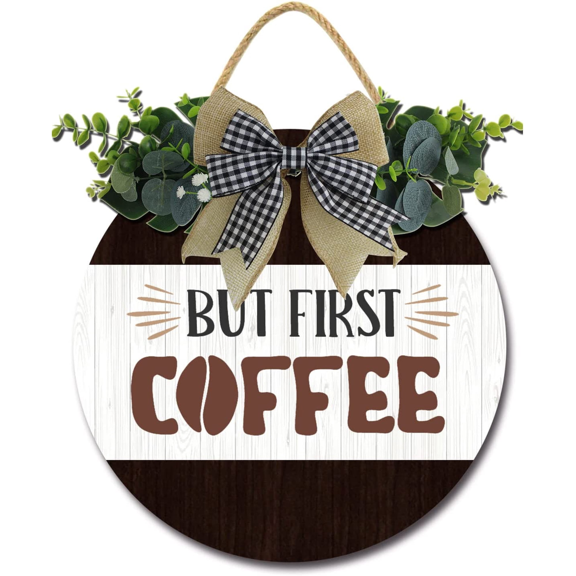 Eveokoki 11 But First Coffee Coffee Bar Decor Sign Rustic Farmhouse Wooden Round Retro Coffee Bar Decor Coffee Lover Coffee Station Decor Home Office Kitchen Wall Decor
