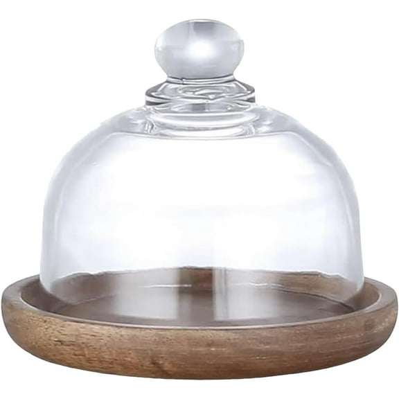 Wood Cake Stand with Dome Lid – Rotating Small Clear Glass Cake Cover | Rustic Cheese Plate Covered Cloche | Multi-Functional Serving Tray Centerpiece for Weddings Birthdays Desserts & Charcuterie