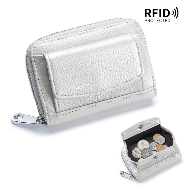 Monedero de piel RFID para mujer, estilo japonés, minitarjetero con ranuras para varias tarjetas, monedero con cremallera, gran capacidad