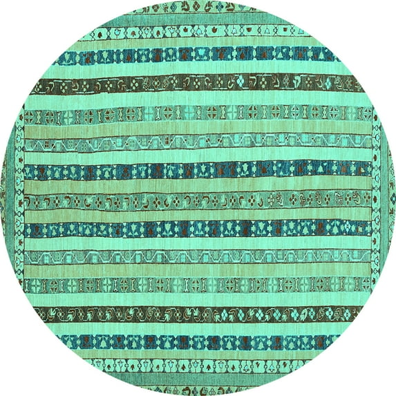 Ahgly Company Machine Washable Indoor Round Southwestern Turquoise Blue Country Area Rugs, 7' Round