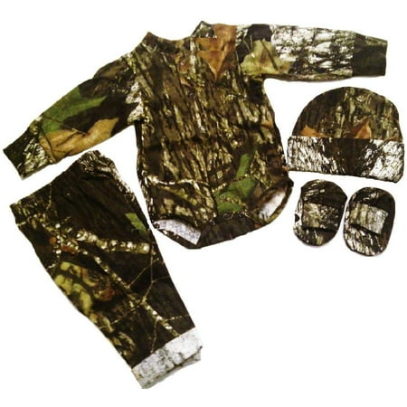 Mossy Oak Camo 4pc Baby Bodysuit, Pants, Hat & Booties Set (Newborn)