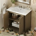thumbnail image 2 of 30"Vintage Bathroom Vanity w/Ceramic Sink,Bathroom Vanity Cabinet w/Antique Pulls,Bathroom Storage Cabinet w/Rubber Wood Legs and Adjustable shelves,Antique Brown, 2 of 10