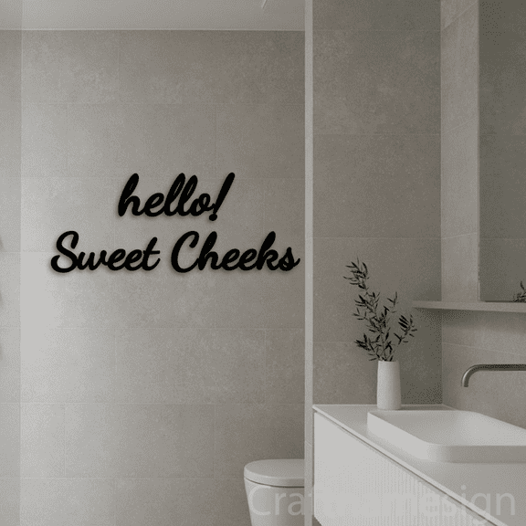 Craftnamesign Hello Sweet Cheeks Metal Wall Art, Bathroom Decor, Funny Bathroom Signs
