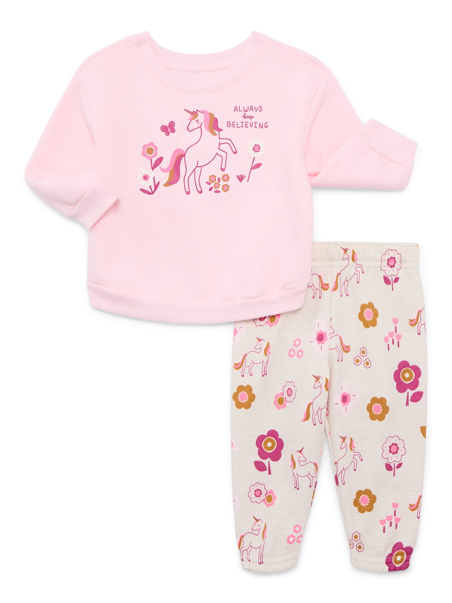 Garanimals Baby Girl 4-Piece Fleece Outfit Set, Sizes 6-24 Months