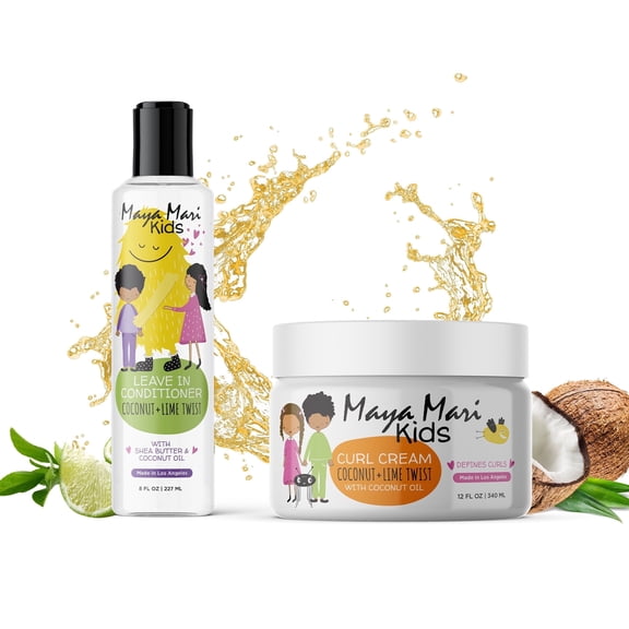 Maya Mari Kids Curly Hair Products - 2-Piece Set - Leave-In Conditioner 8 fl oz & Curl Cream 12 fl oz for Curls & Coils, Moisturizing & Frizz Control