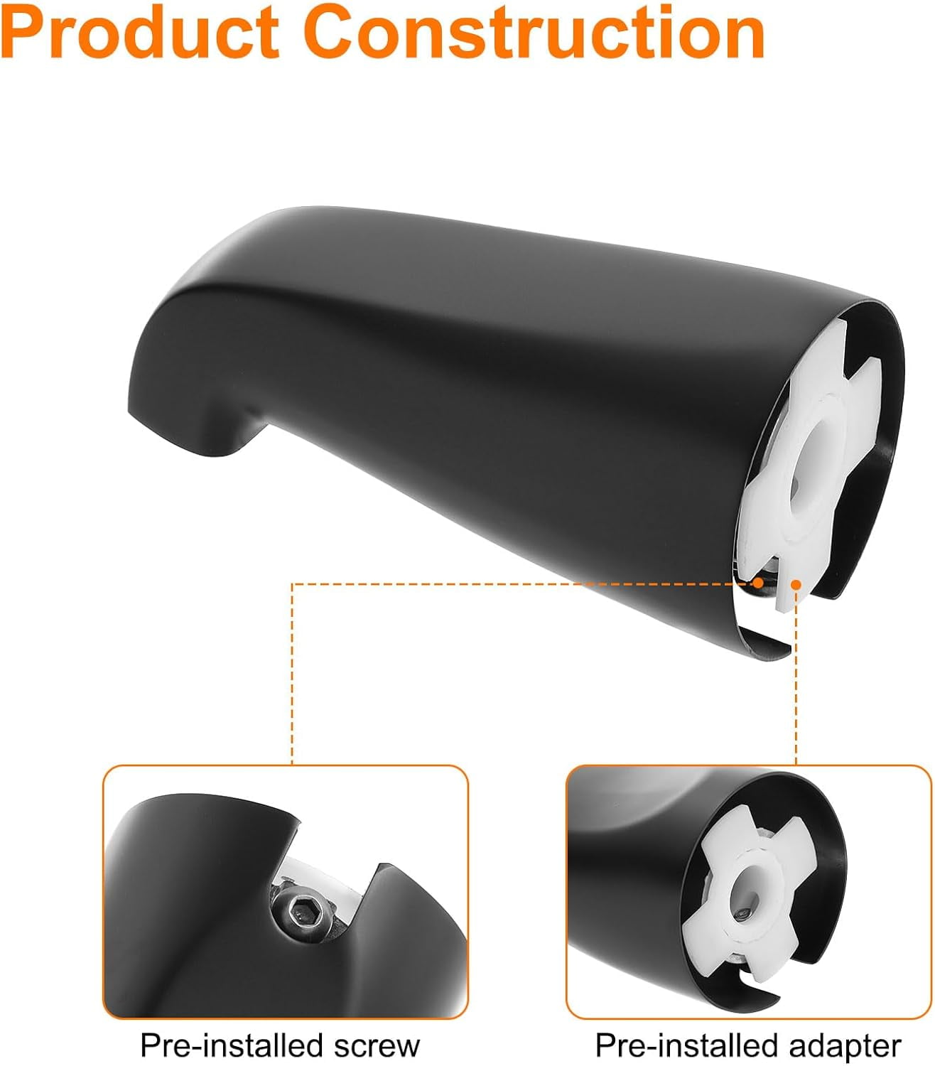RGHJAR-Tub Spout, Bath Slip-On Tub Spout Zinc Alloy Bathtub Faucet with Hexagonal Wrench without Diverter for 1/2 Inch Water Tube for Bathroom Kitchen, Black
