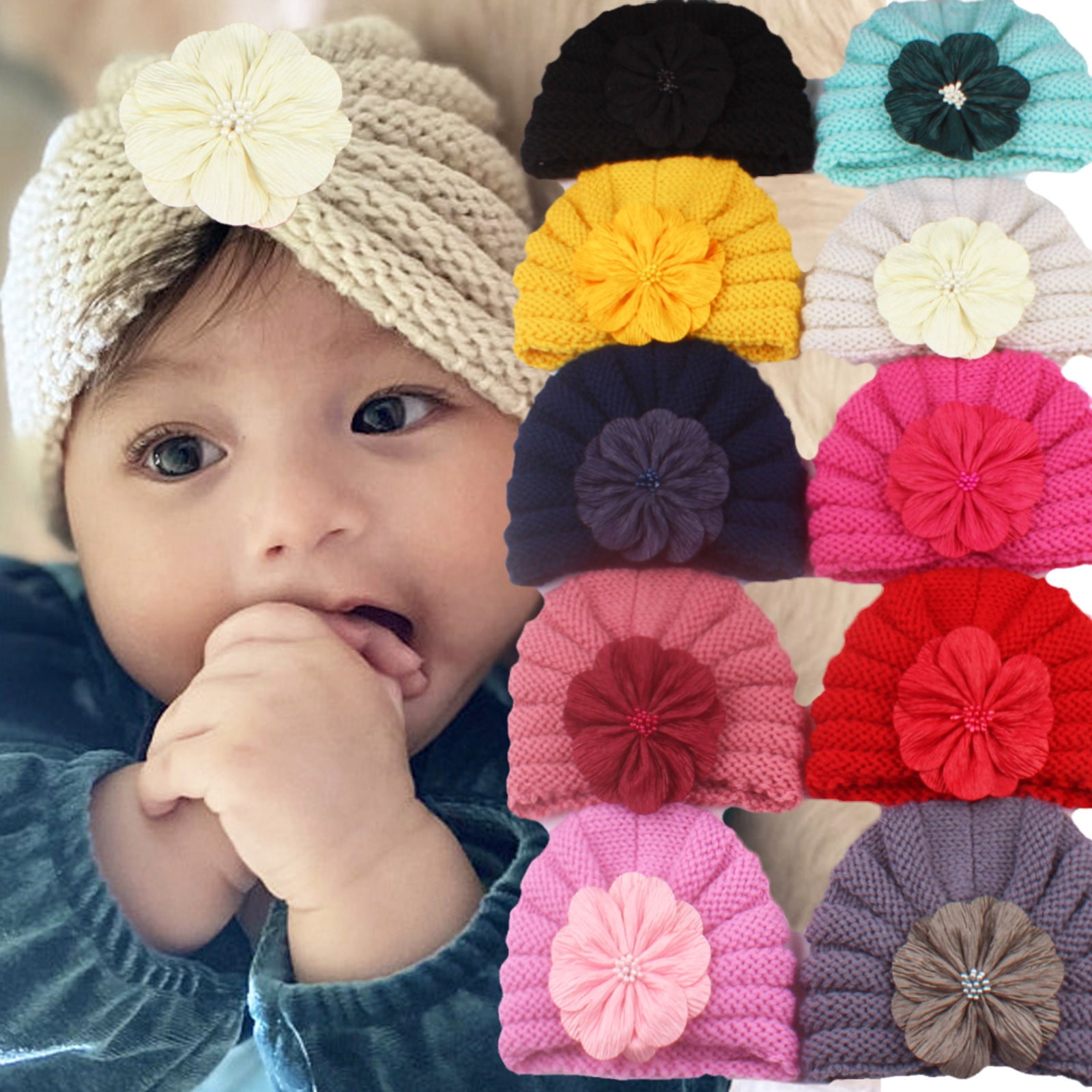 VBXOAE Woolen Warm Hat Autumn and Match Flower Knitted Hat Walmart.com