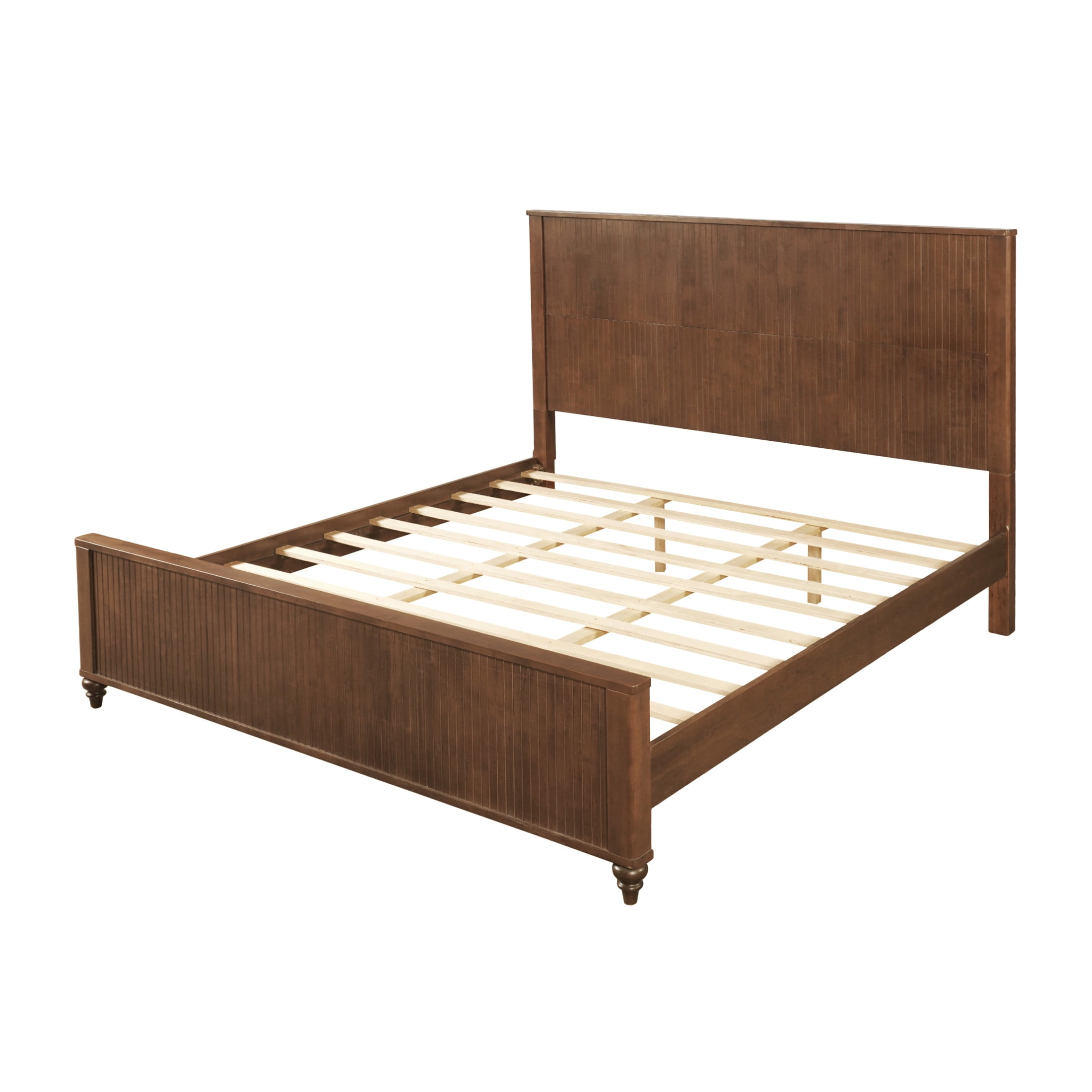 Christopher Knight Home Modern Wooden King Bed Frame with Grooved Headboard and Footboard, Walnut