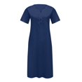 thumbnail image 4 of QJUHUNG Midi pour Femme Été Décontracté en Vrac Boho Imprimé Floral Col Rond Manches Courtes Genou Longueur Robe Froncée avec Poches, 4 of 4