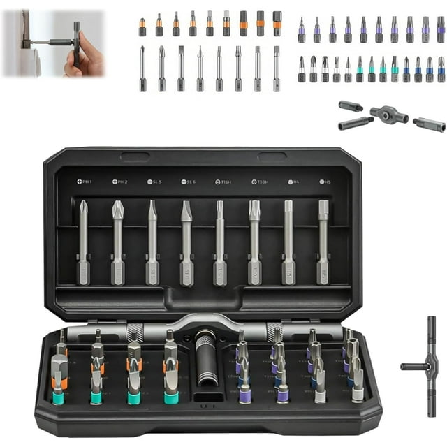 42 in 1 Magnetic Screwdriver, 42 in 1 DIY Screwdriver Set, Ratchet Handle Detachable Versatile Toolkit, Multi Bit Ratcheting Screwdriver Set with Storage Case Repair Tool Kit (Black)