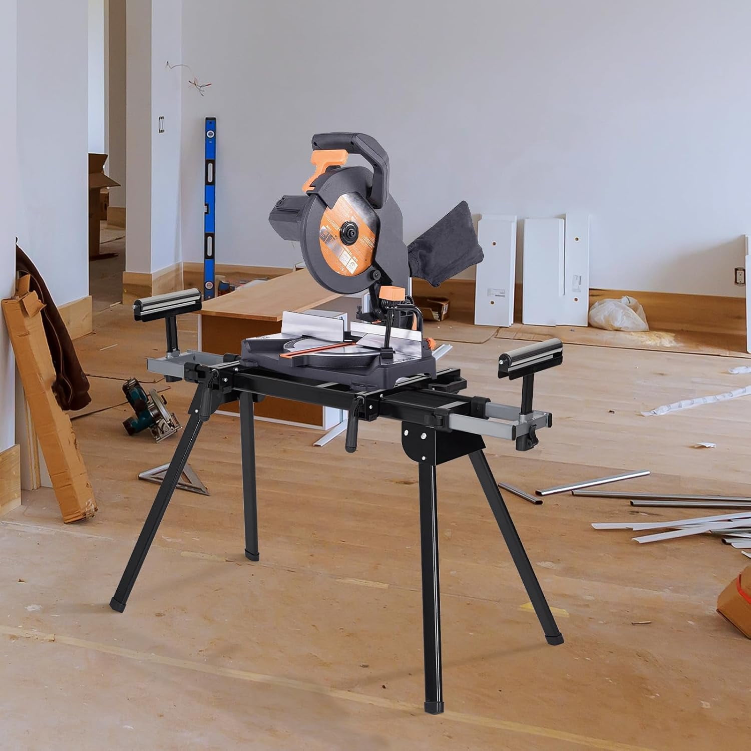 Lumiparty Professional Universal Miter Saw Stand, 440lbs Support, 76-4/5'' Max Sliding Rails & Tool-Free Adjustments, Portable & Lightweight for Job Sites, Black