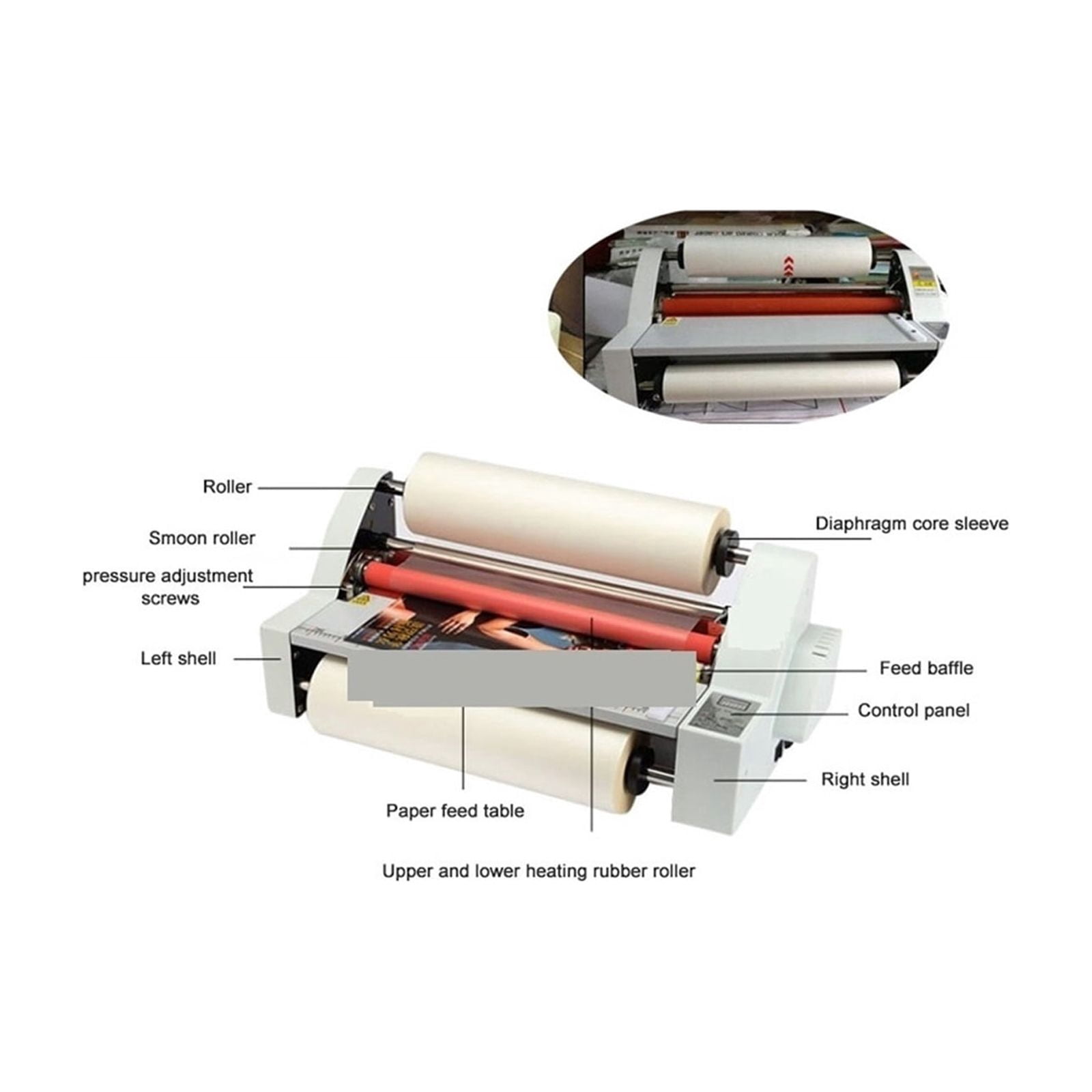 V350 Cold And Hot Laminator Four Rollers Hot Roll Laminating Machine Electronic Temperature Control Speed Adjustable