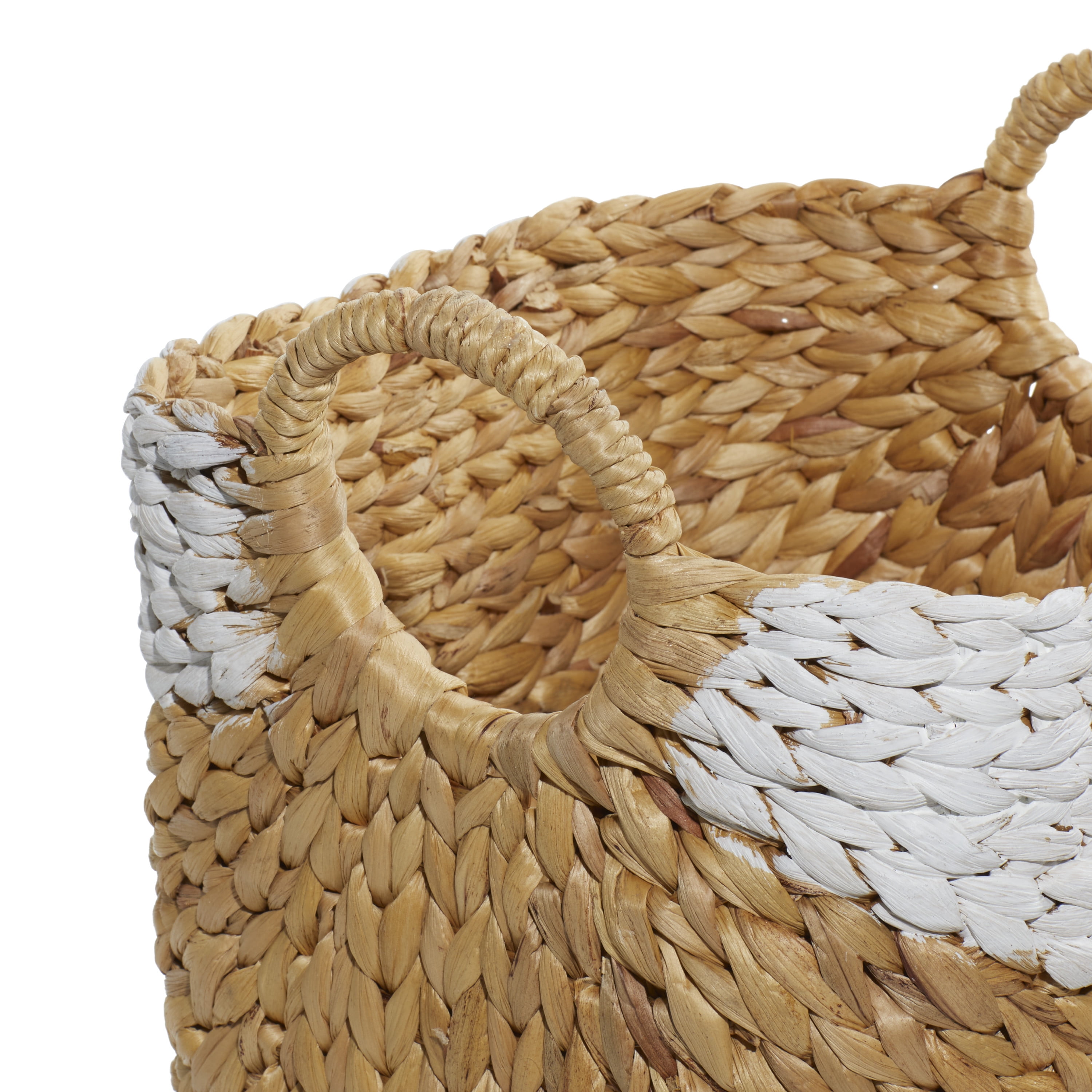 DecMode 19", 17", 15"W Brown Seagrass Handmade Two Toned Storage Basket with Handles, 3-Pieces
