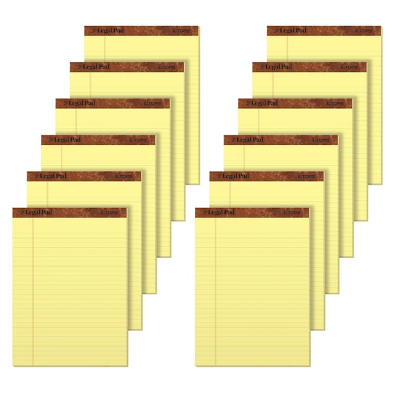 TOPS The Legal Pads, 12 Pack, Legal Rule, Perforated, 50 Sheets, 8-1/2" x 11-3/4", Canary (7532)