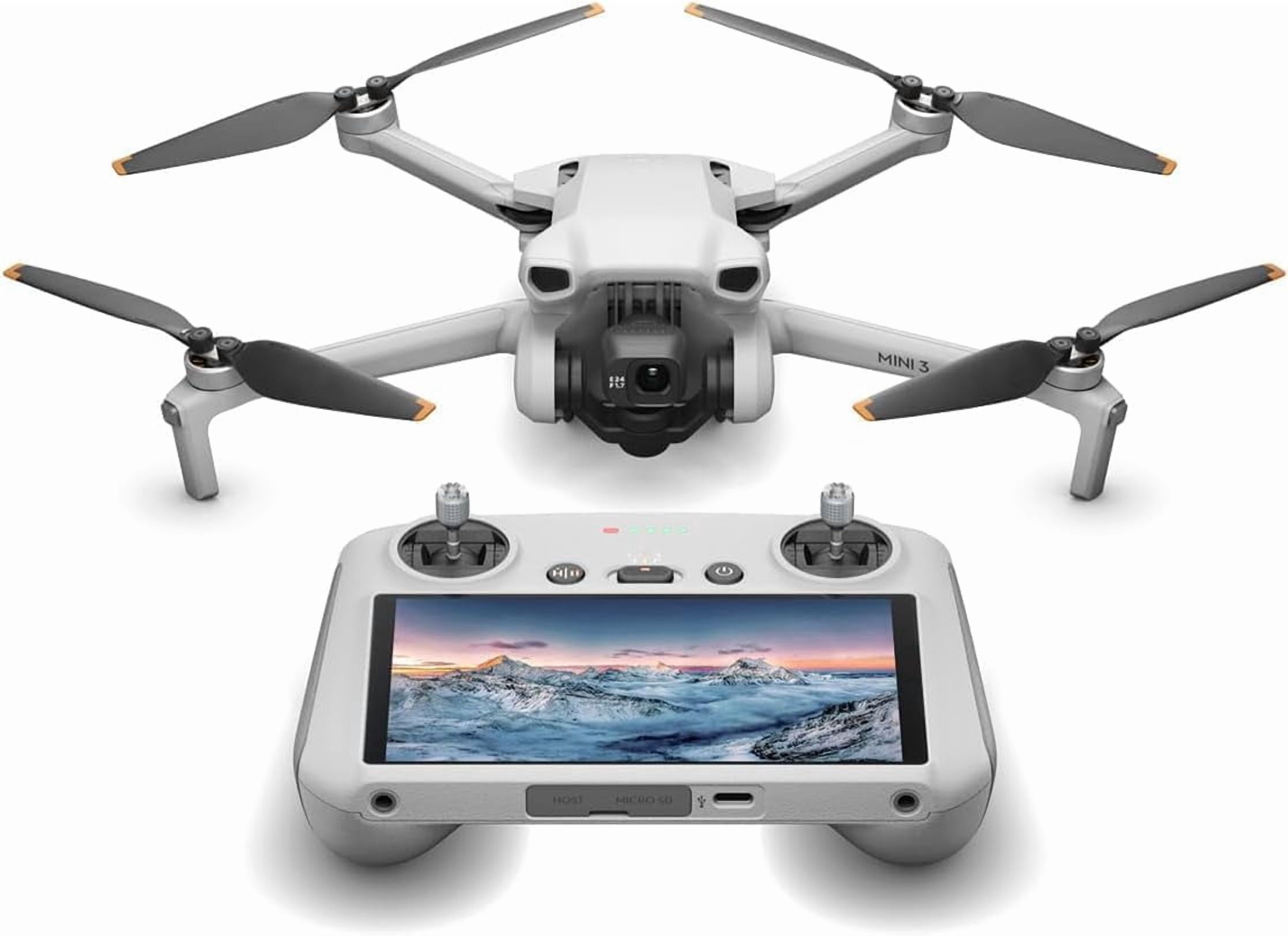 DJI Mini 3 Drone with DJI RC Remote (Built-In Screen), 4K Camera, 38-Min Flight Time, Bundle with 128GB SD Card, USB 3.0 Reader, Strobe Lights & 2-Year Extended Warranty